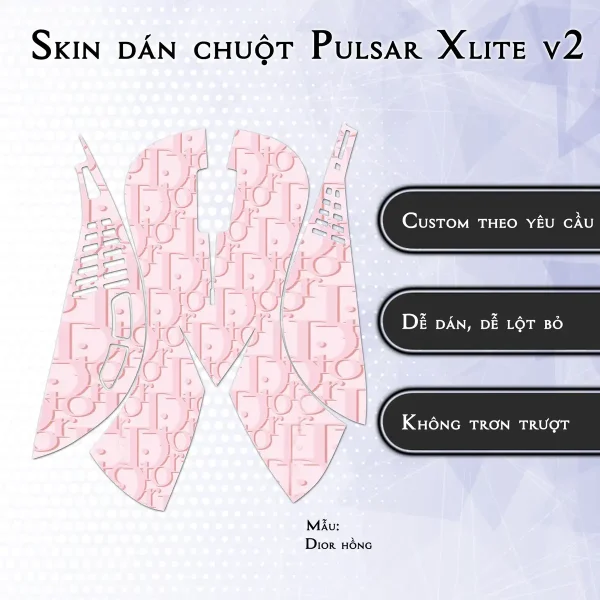 Skin dán chuột Pulsar Xlite Wireless v2 mẫu Dior hồng