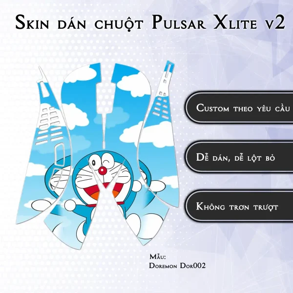 Skin dán chuột Pulsar Xlite Wireless v2 mẫu Doremon Dor002