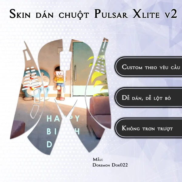 Skin dán chuột Pulsar Xlite Wireless v2 mẫu Doremon Dor022
