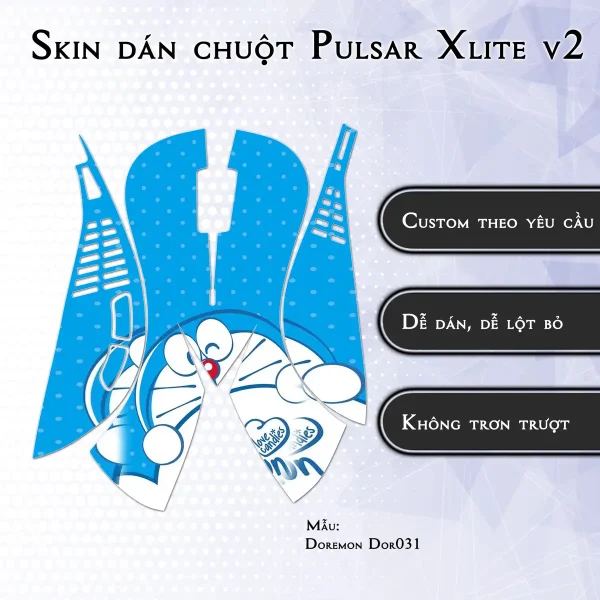 Skin dán chuột Pulsar Xlite Wireless v2 mẫu Doremon Dor031