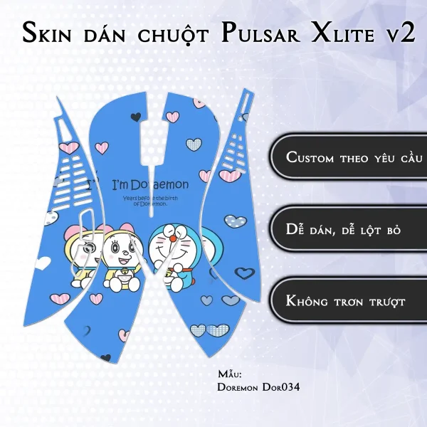 Skin dán chuột Pulsar Xlite Wireless v2 mẫu Doremon Dor034