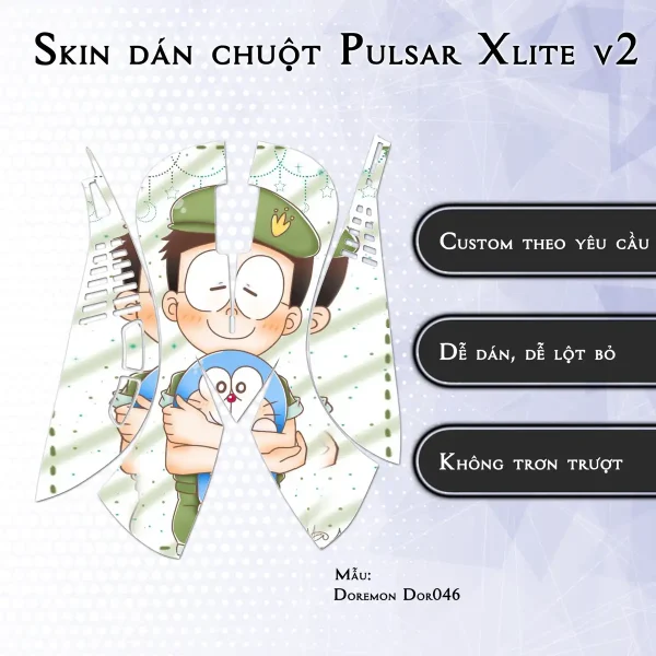 Skin dán chuột Pulsar Xlite Wireless v2 mẫu Doremon Dor046