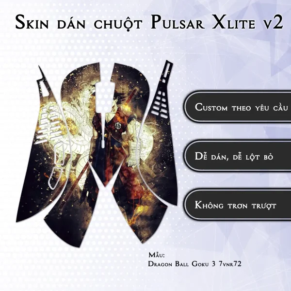 Skin dán chuột Pulsar Xlite Wireless v2 mẫu Dragon Ball Goku 3 7vnr72