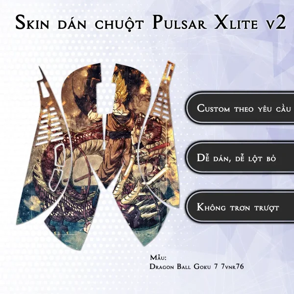 Skin dán chuột Pulsar Xlite Wireless v2 mẫu Dragon Ball Goku 7 7vnr76