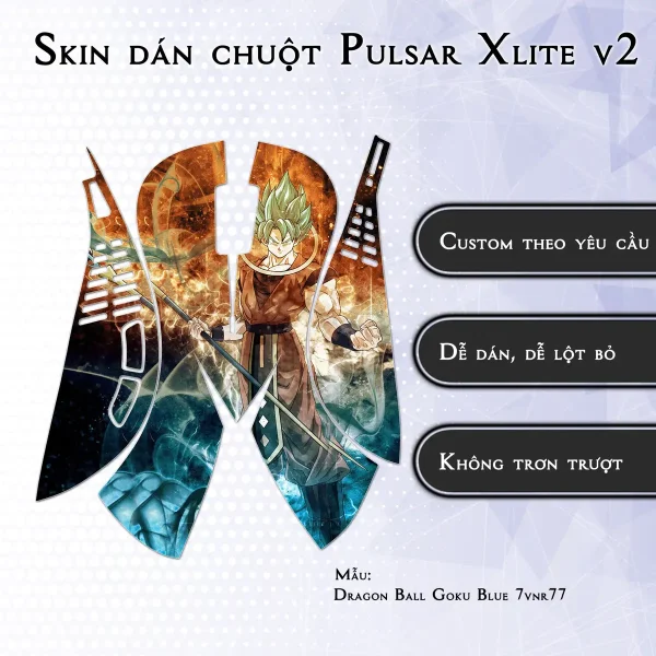 Skin dán chuột Pulsar Xlite Wireless v2 mẫu Dragon Ball Goku Blue 7vnr77