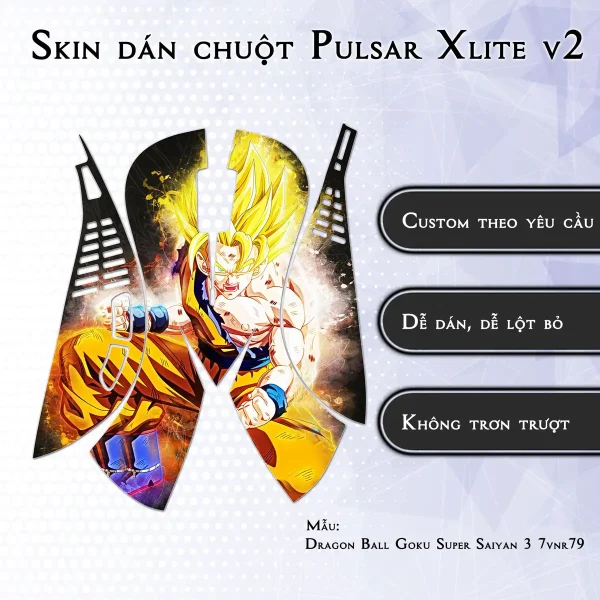 Skin dán chuột Pulsar Xlite Wireless v2 mẫu Dragon Ball Goku Super Saiyan 3 7vnr79