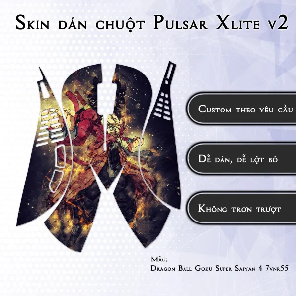 Skin dán chuột Pulsar Xlite Wireless v2 mẫu Dragon Ball Goku Super Saiyan 4 7vnr55