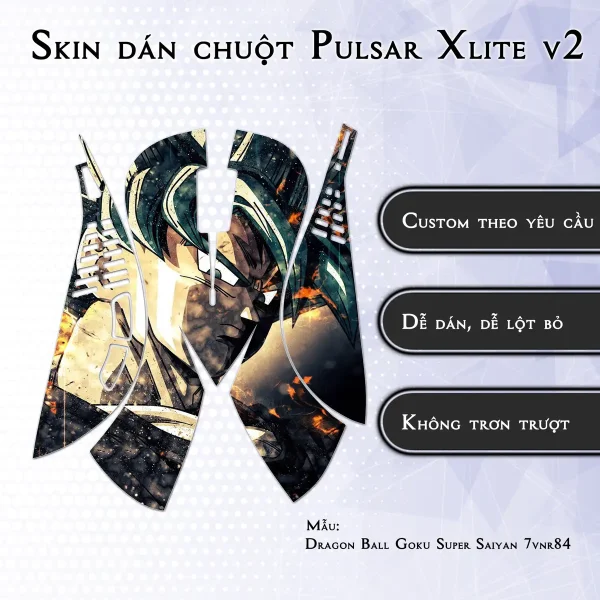 Skin dán chuột Pulsar Xlite Wireless v2 mẫu Dragon Ball Goku Super Saiyan 7vnr84