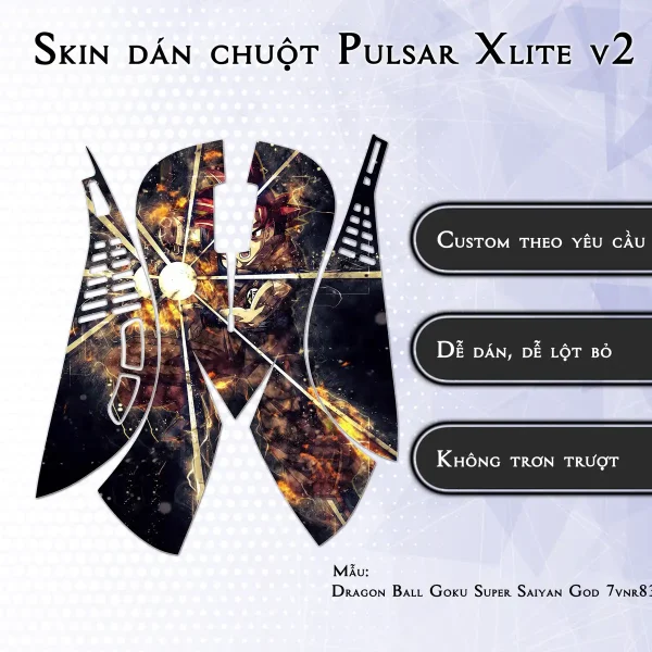 Skin dán chuột Pulsar Xlite Wireless v2 mẫu Dragon Ball Goku Super Saiyan God 7vnr83