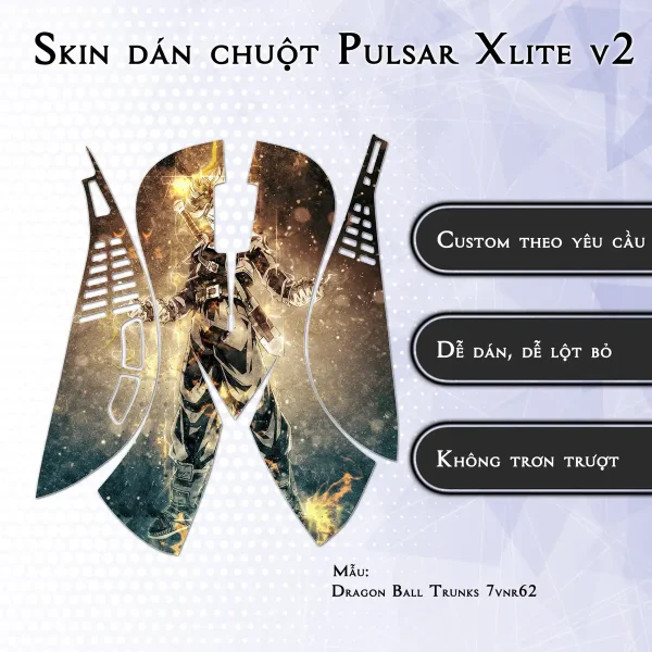 Skin dán chuột Pulsar Xlite Wireless v2 mẫu Dragon Ball Trunks 7vnr62