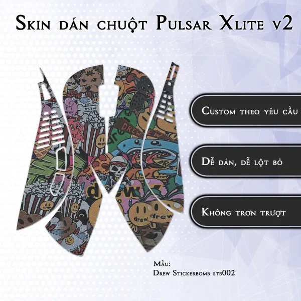 Skin dán chuột Pulsar Xlite Wireless v2 mẫu Drew Stickerbomb stb002