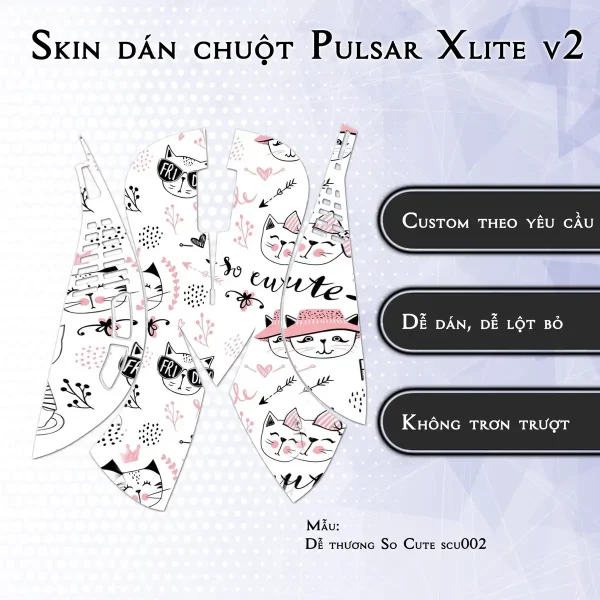 Skin dán chuột Pulsar Xlite Wireless v2 mẫu Dễ thương So Cute scu002