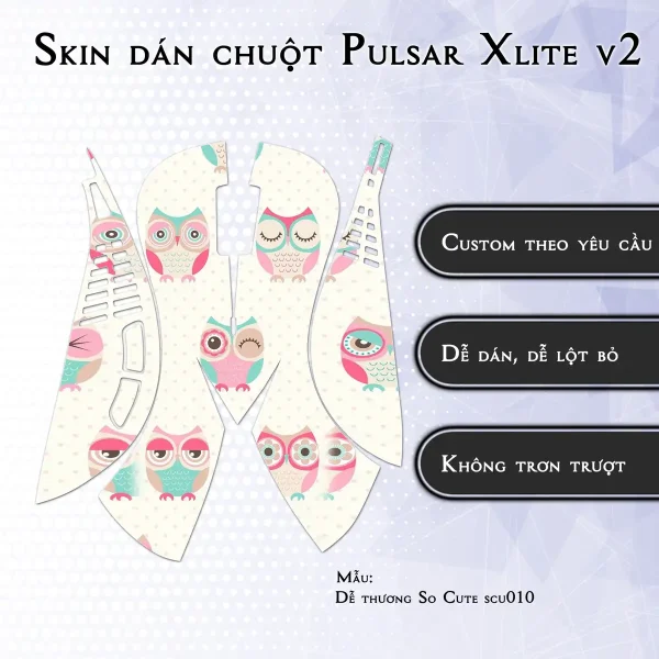 Skin dán chuột Pulsar Xlite Wireless v2 mẫu Dễ thương So Cute scu010