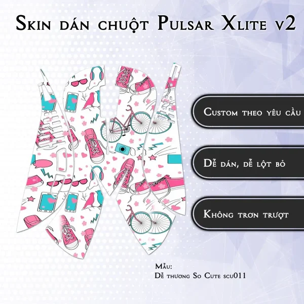 Skin dán chuột Pulsar Xlite Wireless v2 mẫu Dễ thương So Cute scu011