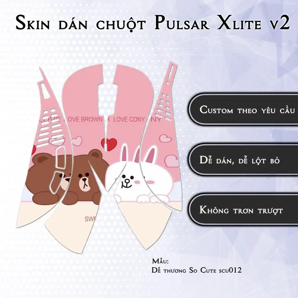 Skin dán chuột Pulsar Xlite Wireless v2 mẫu Dễ thương So Cute scu012