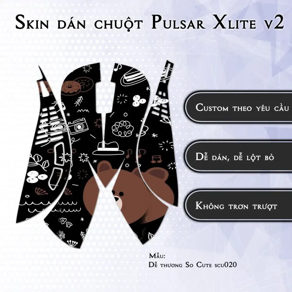 Skin dán chuột Pulsar Xlite Wireless v2 mẫu Dễ thương So Cute scu020