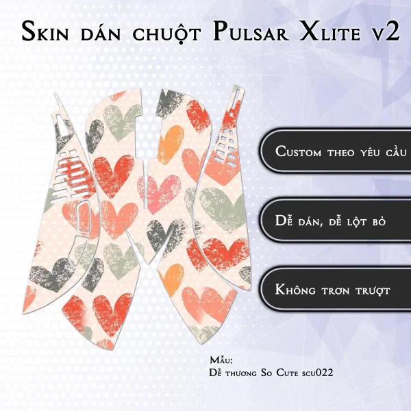 Skin dán chuột Pulsar Xlite Wireless v2 mẫu Dễ thương So Cute scu022