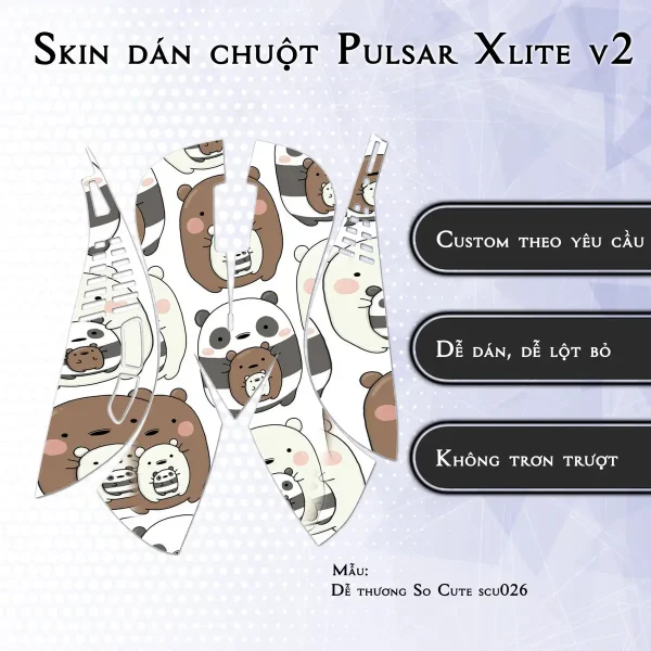 Skin dán chuột Pulsar Xlite Wireless v2 mẫu Dễ thương So Cute scu026