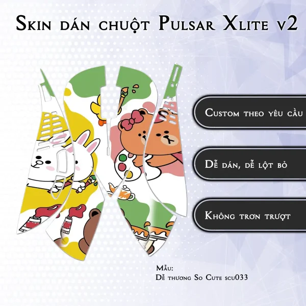 Skin dán chuột Pulsar Xlite Wireless v2 mẫu Dễ thương So Cute scu033