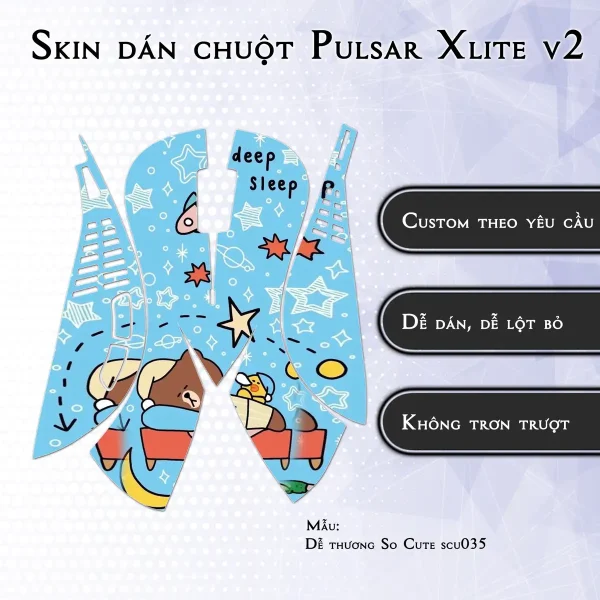 Skin dán chuột Pulsar Xlite Wireless v2 mẫu Dễ thương So Cute scu035