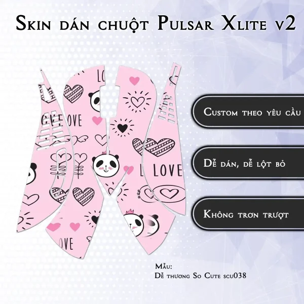 Skin dán chuột Pulsar Xlite Wireless v2 mẫu Dễ thương So Cute scu038