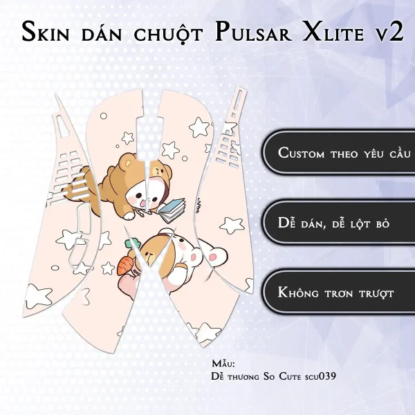 Skin dán chuột Pulsar Xlite Wireless v2 mẫu Dễ thương So Cute scu039