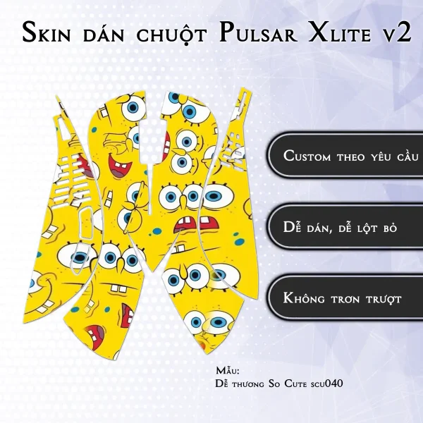 Skin dán chuột Pulsar Xlite Wireless v2 mẫu Dễ thương So Cute scu040