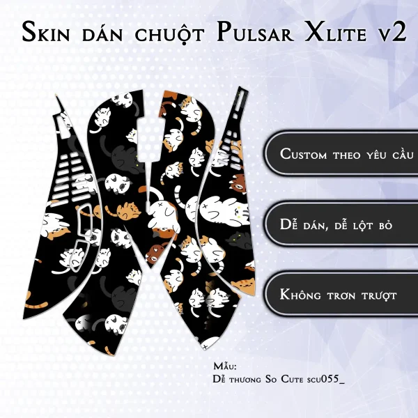 Skin dán chuột Pulsar Xlite Wireless v2 mẫu Dễ thương So Cute scu055_