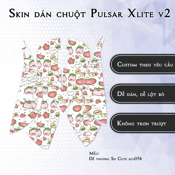 Skin dán chuột Pulsar Xlite Wireless v2 mẫu Dễ thương So Cute scu056