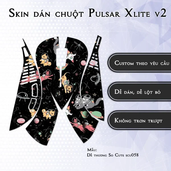 Skin dán chuột Pulsar Xlite Wireless v2 mẫu Dễ thương So Cute scu058