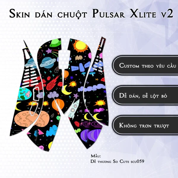 Skin dán chuột Pulsar Xlite Wireless v2 mẫu Dễ thương So Cute scu059
