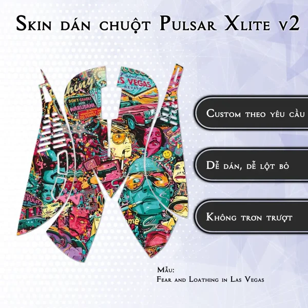 Skin dán chuột Pulsar Xlite Wireless v2 mẫu Fear and Loathing in Las Vegas