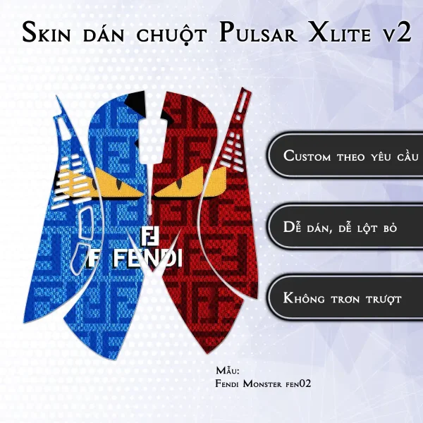 Skin dán chuột Pulsar Xlite Wireless v2 mẫu Fendi Monster fen02