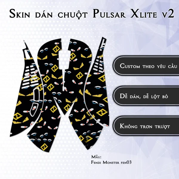 Skin dán chuột Pulsar Xlite Wireless v2 mẫu Fendi Monster fen03