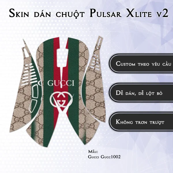 Skin dán chuột Pulsar Xlite Wireless v2 mẫu Gucci Gucc1002