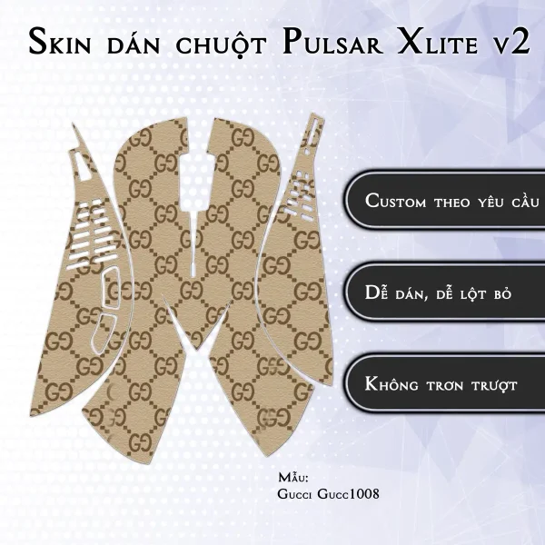 Skin dán chuột Pulsar Xlite Wireless v2 mẫu Gucci Gucc1008