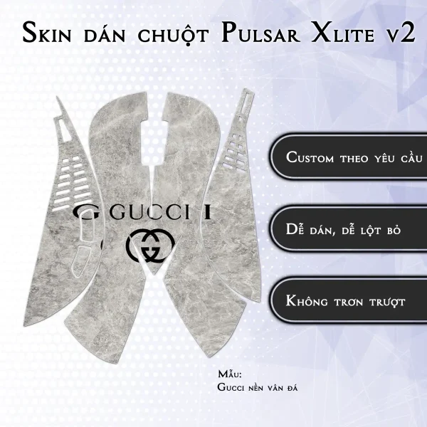Skin dán chuột Pulsar Xlite Wireless v2 mẫu Gucci nền vân đá