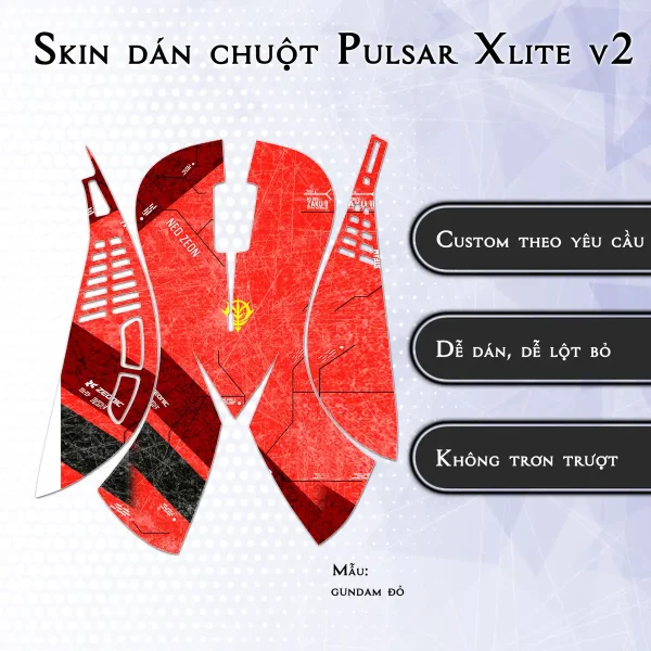 Skin dán chuột Pulsar Xlite Wireless v2 mẫu gundam đỏ