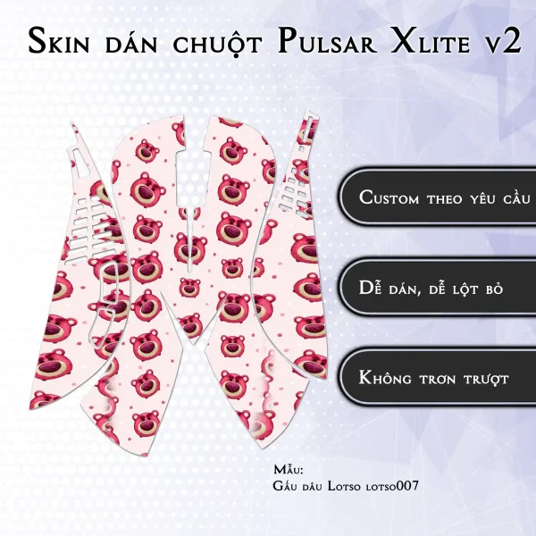 Skin dán chuột Pulsar Xlite Wireless v2 mẫu Gấu dâu Lotso lotso007