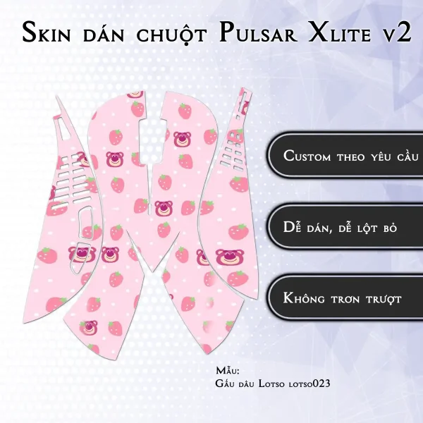 Skin dán chuột Pulsar Xlite Wireless v2 mẫu Gấu dâu Lotso lotso023