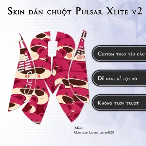 Skin dán chuột Pulsar Xlite Wireless v2 mẫu Gấu dâu Lotso lotso025