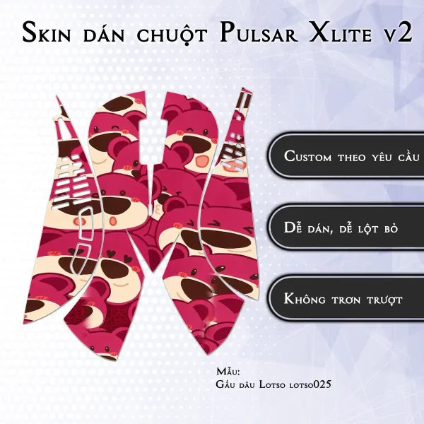 Skin dán chuột Pulsar Xlite Wireless v2 mẫu Gấu dâu Lotso lotso025