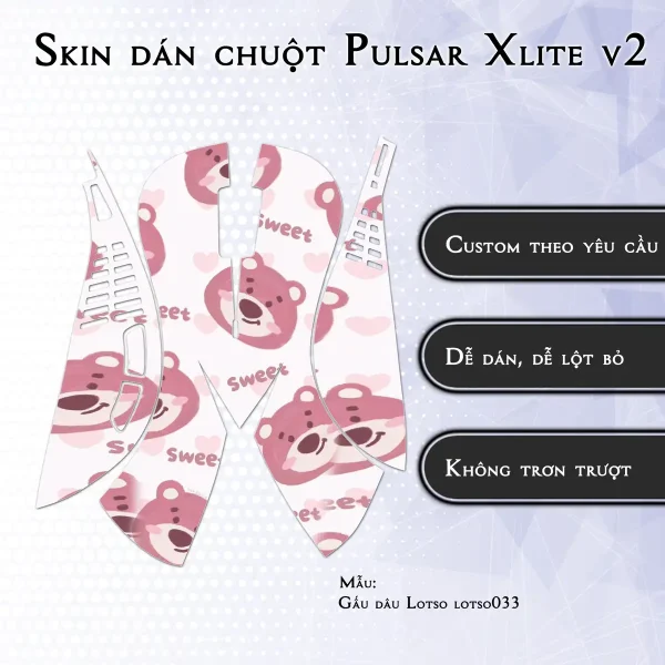 Skin dán chuột Pulsar Xlite Wireless v2 mẫu Gấu dâu Lotso lotso033