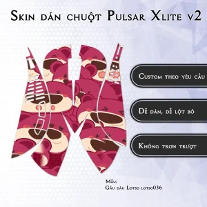 Skin dán chuột Pulsar Xlite Wireless v2 mẫu Gấu dâu Lotso lotso036