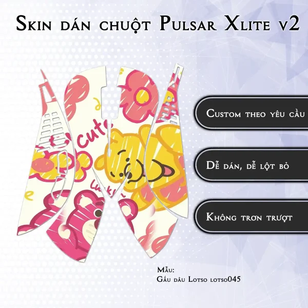 Skin dán chuột Pulsar Xlite Wireless v2 mẫu Gấu dâu Lotso lotso045