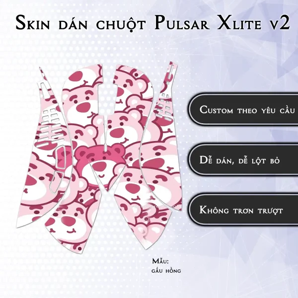 Skin dán chuột Pulsar Xlite Wireless v2 mẫu gấu hồng