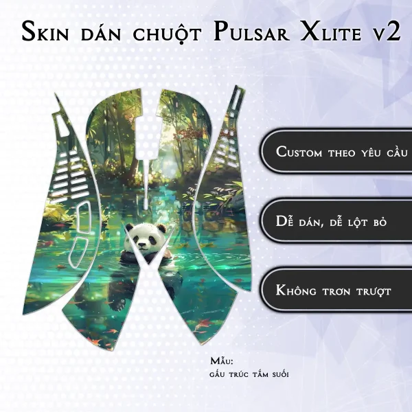 Skin dán chuột Pulsar Xlite Wireless v2 mẫu gấu trúc tắm suối
