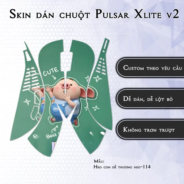 Skin dán chuột Pulsar Xlite Wireless v2 mẫu Heo con dễ thương heo-114