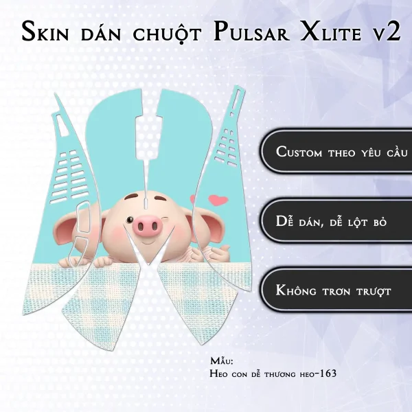Skin dán chuột Pulsar Xlite Wireless v2 mẫu Heo con dễ thương heo-163