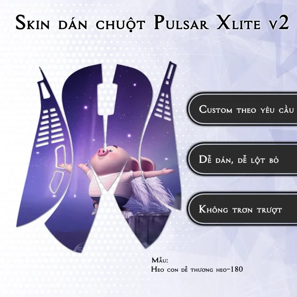 Skin dán chuột Pulsar Xlite Wireless v2 mẫu Heo con dễ thương heo-180